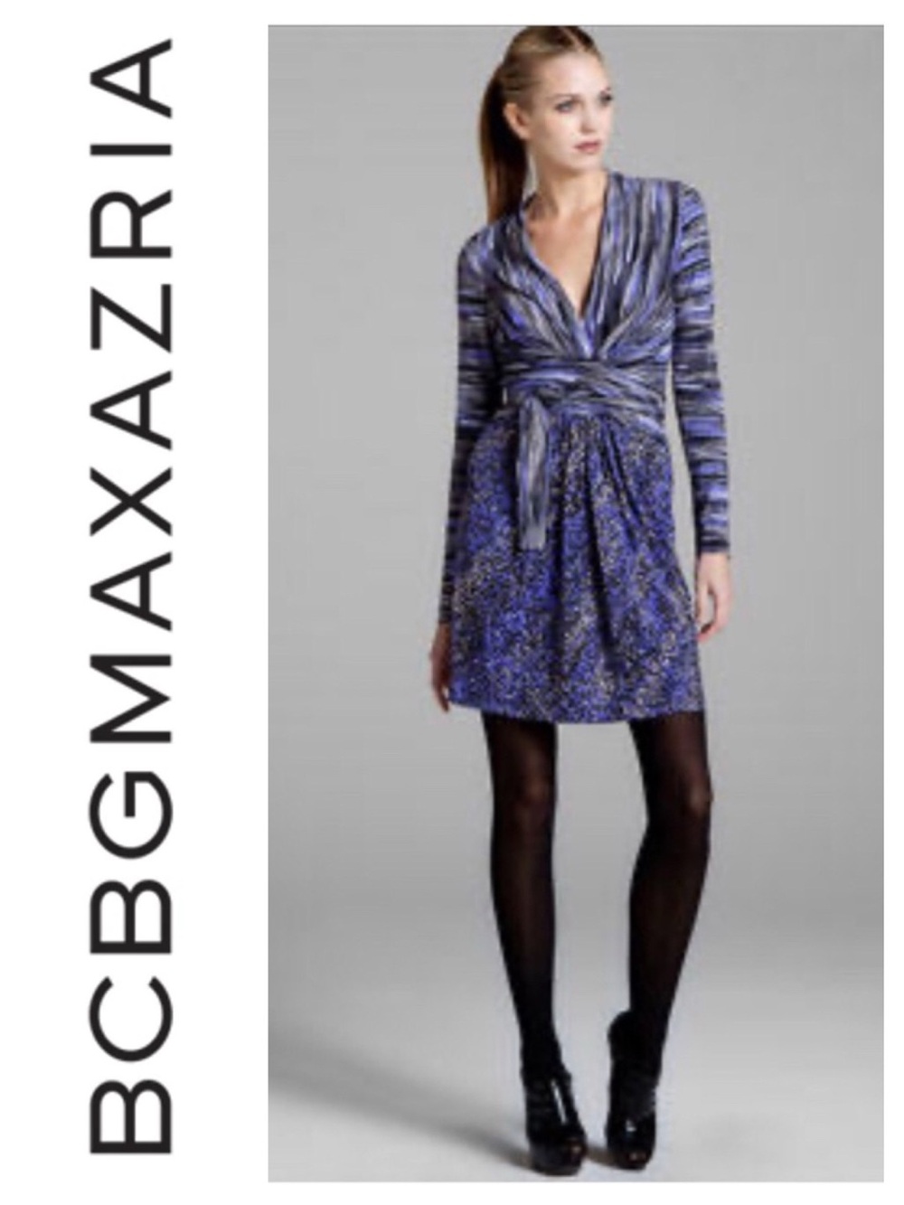 BCBGMaxAzria Bright Chambray Combo Faux Wrap Dress